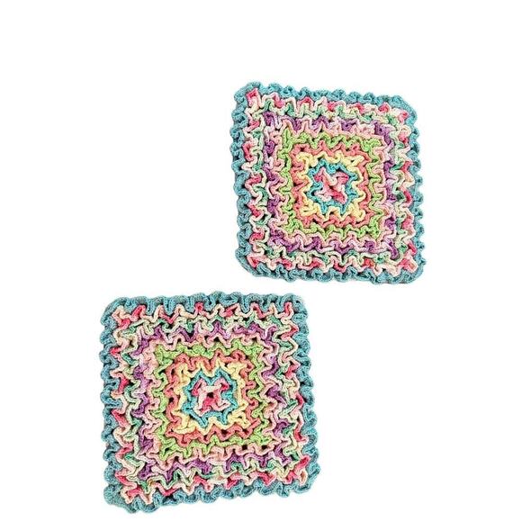2 Retro Vintage Hand Made Potholders Hot Pads Pastels - Picture 3 of 3